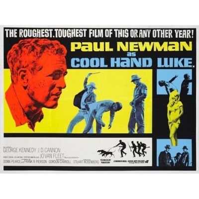 72. COOL HAND LUKE (1967): British Quad (40" x 30"); Day-Glo Style; Very Fine- on Linen