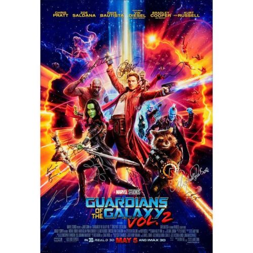 124. GUARDIANS OF THE GALAXY VOL. 2 (2017): One Sheet (27" x 40") Signed by Chris Pratt, Vin Diesel, Dave Bautista, Kurt Russell, Zoe Saldana, Kevin Feige, James Gunn, Sean Gunn, Karen Gillan, Michael Rooker, Pom Klementieff and Elizabeth