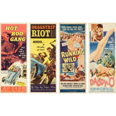 137. HOT ROD GANG AND OTHERS LOT (1955 - 1959): Insert (4) (14" x 36"); Very Fine- Rolled