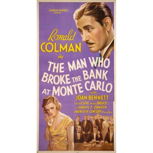 200. THE MAN WHO BROKE THE BANK AT MONTE CARLO (1935): Three Sheet (41" x 79.5"); Style A, Stone Lithograph; Very Fine+ on Linen