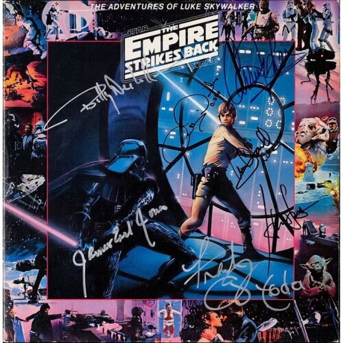 290. STAR WARS: THE EMPIRE STRIKES BACK - THE ADVENTURES OF LUKE SKYWALKER (1980): Vinyl LP, Presswell Pressing, Gatefold (12" x 12") Signed by Mark Hamill, Carrie Fisher, Harrison Ford, James Earl Jones, Billy Dee Williams, Anthony Daniels and Frank Oz. 