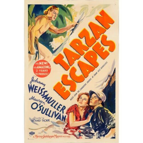 313. TARZAN ESCAPES (1936): One Sheet (28" x 41"); From the Bradleigh Vinson Collection; Style C, Stone Lithograph; Very Fine- on Linen