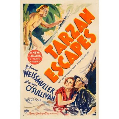 313. TARZAN ESCAPES (1936): One Sheet (28" x 41"); From the Bradleigh Vinson Collection; Style C, Stone Lithograph; Very Fine- on Linen