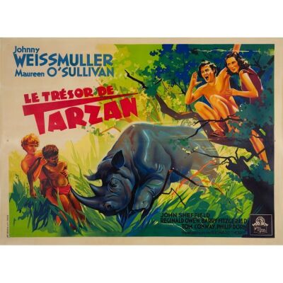 315. TARZAN'S SECRET TREASURE (1946): First Post-War Release Horizontal French Grande (63" x 47"); From the Bradleigh Vinson Collection; Fine+ on Linen