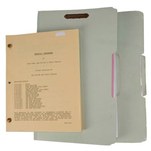 330. TROPIC THUNDER (2007): Revised Script, Production Archive (2) (8.5" x 11", 8.5" x 14"); Written by Ethan Cohen, Ben Stiller and Justin Theroux; 2nd Buff Revisions 11/04/2007; Fine+