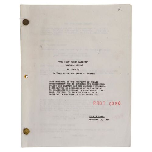 343. WHO FRAMED ROGER RABBIT (1988): Film Script (8.5" x 11"); Written by Jeffrey Price and Peter S. Seaman; Fine+