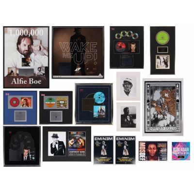 15. ROBBIE WILLIAMS/AVICII/PAOLO NUTINI - Nordoff and Robbins Collection: Various Multi-Platinum, Gold, Silver and Other Sales Awards and Collection of Posters and Prints