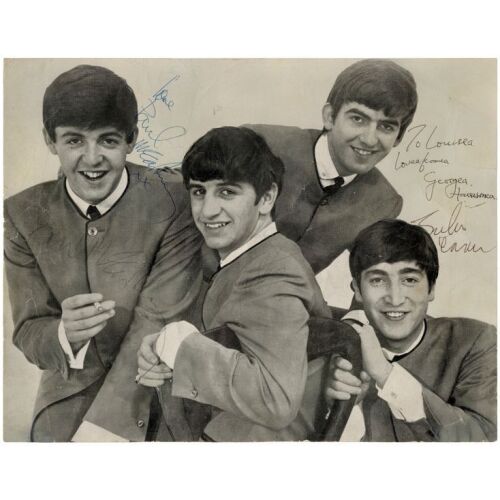 20. THE BEATLES - Dezo Hoffman Photo Autographed by John Lennon, Paul McCartney, George Harrison and Ringo Starr