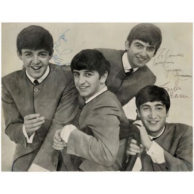 20. THE BEATLES - Dezo Hoffman Photo Autographed by John Lennon, Paul McCartney, George Harrison and Ringo Starr