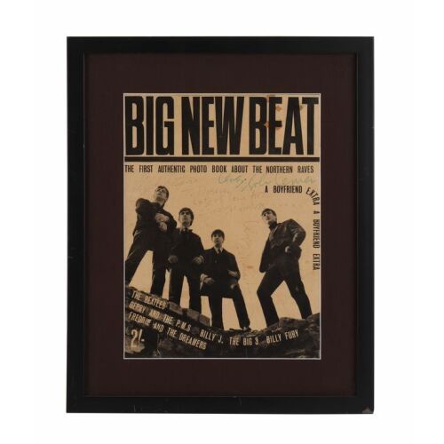 21. THE BEATLES - Framed John Lennon, Paul McCartney, George Harrison and Ringo Starr Autographed Big New Beat Magazine Cover