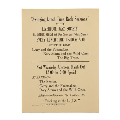 33. THE BEATLES - Swinging Lunch Time Sessions 1961 Performance Handbill