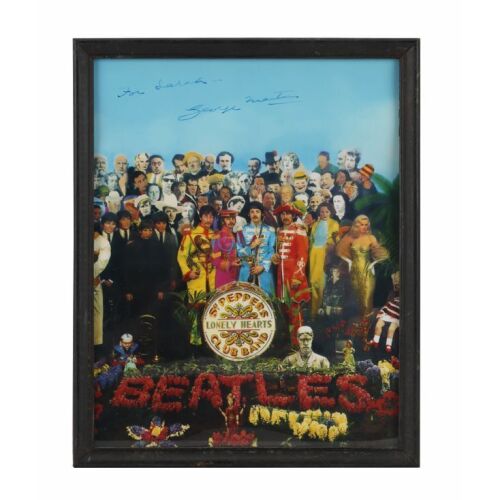 38. THE BEATLES - Framed Sgt. Pepper's Lonely Hearts Club Band Album Cover Photograph Autographed by George Martin