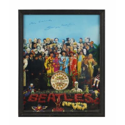 38. THE BEATLES - Framed Sgt. Pepper's Lonely Hearts Club Band Album Cover Photograph Autographed by George Martin