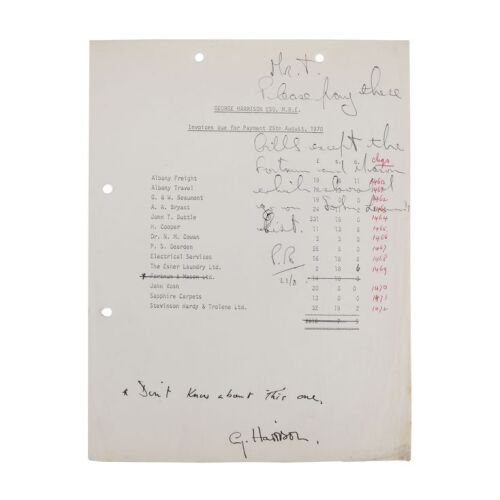 57. GEORGE HARRISON - George Harrison-Signed August 1970 Invoice