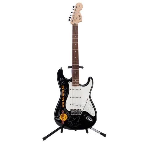 90. CHEAP TRICK - Robin Zander, Rick Nielsen, Tom Petersson and Others Autographed Hard Rock Fender Squier Stratocaster Guitar