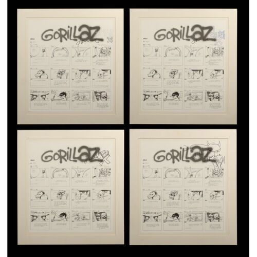 141. GORILAZ - Four Damon Albarn and Jamie Hewlett-Autographed and Remarqued "19-2000" Storyboard Lithographs