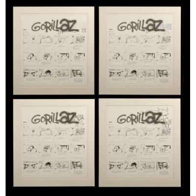 141. GORILAZ - Four Damon Albarn and Jamie Hewlett-Autographed and Remarqued "19-2000" Storyboard Lithographs
