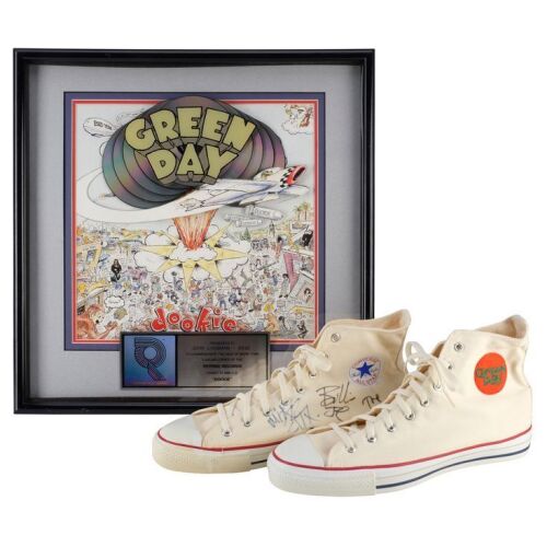 143. GREEN DAY - Billie Joe Armstrong, Mike Dirnt and Tre Cool-Autographed Limited Edition "Walking Contradiction" Converse and "Dookie" 9 x Platinum Award Display