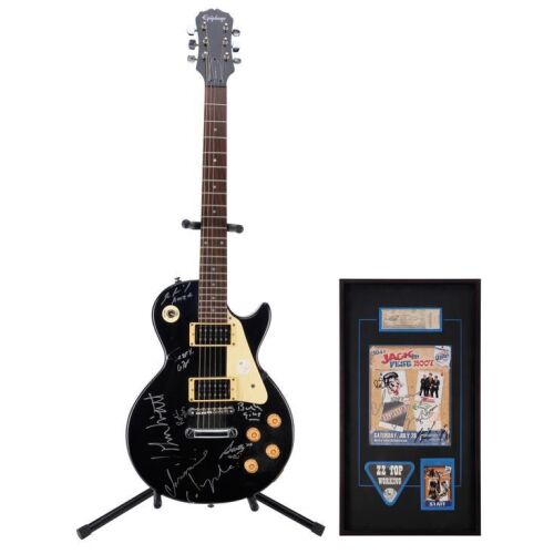 148. JACKFEST (2007) - Chrissie Hynde, Gin Blossoms and ZZ Top Autographed Black Guitar and Framed 104.1 Jackfest Event Ephemera