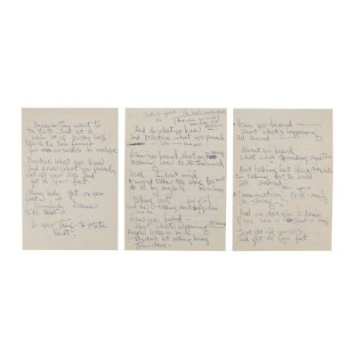 157. JIMI HENDRIX - Jimi Hendrix Handwritten Working Lyrics for "Straight Ahead", Circa 1970