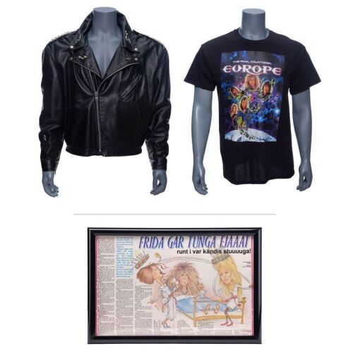 170. JOEY TEMPEST - Joey Tempest-Autographed Leather Jacket, Tour T-Shirt and Framed Cartoon