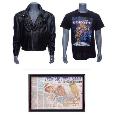 170. JOEY TEMPEST - Joey Tempest-Autographed Leather Jacket, Tour T-Shirt and Framed Cartoon