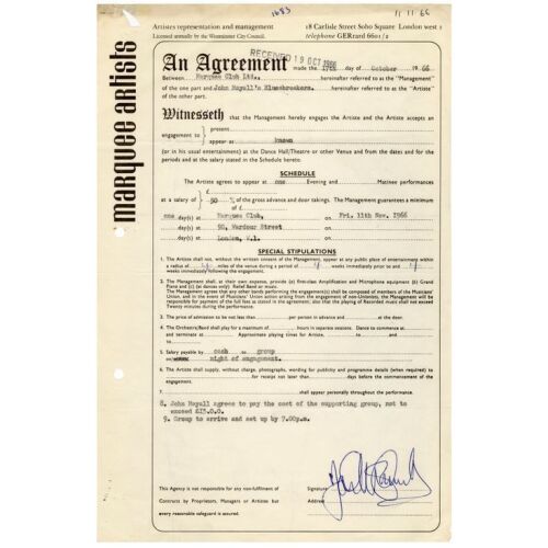 171. JOHN MAYALL - John Mayall Signed Marquee Club 1966 Contract