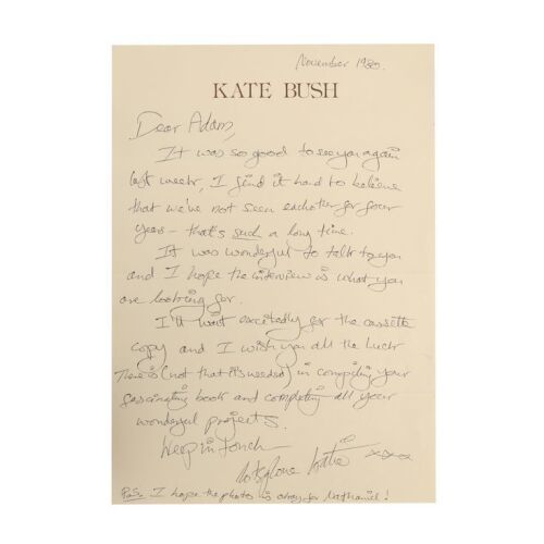 179. KATE BUSH - Handwritten Letter To Dancer and Mime Artist Adam Darius, 1980
