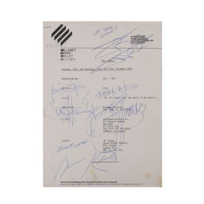 183. KISS - Paul Stanley, Gene Simmons, Eric Carr and Bruce Kulick-Autographed Call Sheet