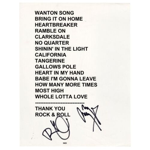191. LED ZEPPELIN - Robert Plant and Jimmy Page-Autographed Setlist