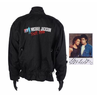 219. MICHAEL JACKSON - Tatiana Thumbtzen-Autographed Photograph and 1988 Bad World Tour Jacket