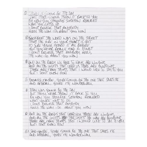 283. OASIS - Noel Gallagher Handwritten "Wonderwall" Lyrics