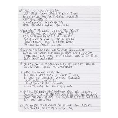283. OASIS - Noel Gallagher Handwritten "Wonderwall" Lyrics