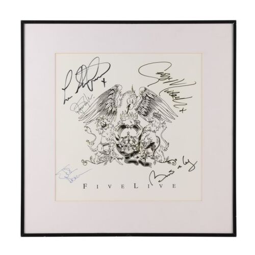 339. QUEEN, GEORGE MICHAEL AND LISA STANSFIELD - Framed George Michael, Brian May, John Deacon, Roger Taylor and Lisa Stansfield-Autographed "Five Live" EP Cover