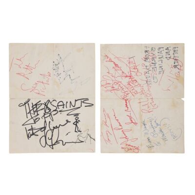347. RAMONES - Two Paper Sheets Autographed at Roundhouse 1977 Concert After-Party by The Ramones, Marc Bolan, Johnny Rotten and Others