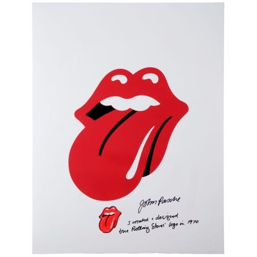 354. THE ROLLING STONES - John Pasche-Autographed Hand-Drawn Artwork On Tongue and Lips Logo Lithograph