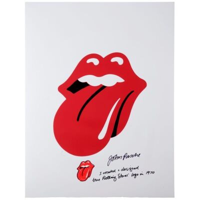 354. THE ROLLING STONES - John Pasche-Autographed Hand-Drawn Artwork On Tongue and Lips Logo Lithograph