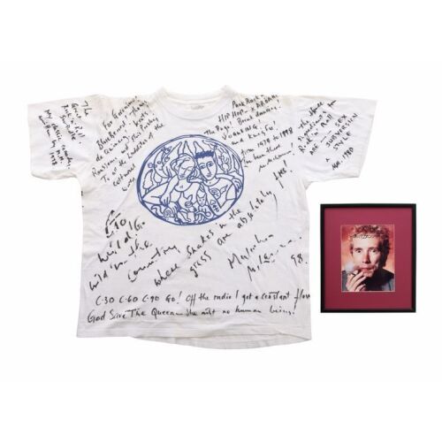 380. JOHN LYDON - Malcolm McLaren-Autographed and Hand-Annotated T-Shirt With Johnny Rotten Autographed Photograph