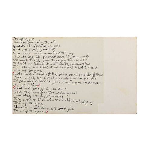 401. THE SPECIALS - Jerry Dammers' Handwritten Lyrics For "It's Up To You"
