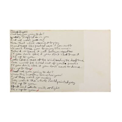 401. THE SPECIALS - Jerry Dammers' Handwritten Lyrics For "It's Up To You"