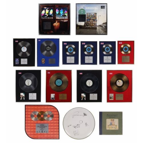 421. PASSENGER - Nordoff and Robbins Collection: Collection of 13 Assorted Artists Multi-Award Discs, Passenger-Autographed Drumhead and Whispers and Whispers II LP Box Set