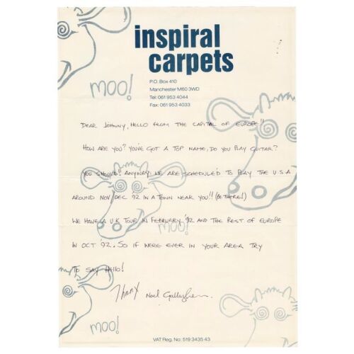 443. Noel Gallagher-Handwritten Letter on Inspiral Carpets Letterhead ### OASIS
