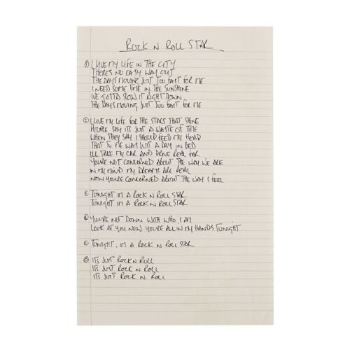 447. Noel Gallagher Handwritten "Rock 'n' Roll Star" Lyrics ### OASIS
