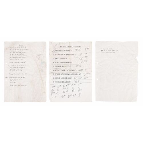449. Noel Gallagher Handwritten "Regina" Lyrics, "Shakermaker" Alternate Verse and Printed Wheeler End Setlist ### OASIS