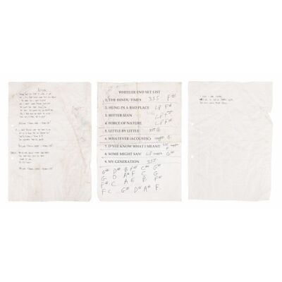 449. Noel Gallagher Handwritten "Regina" Lyrics, "Shakermaker" Alternate Verse and Printed Wheeler End Setlist ### OASIS