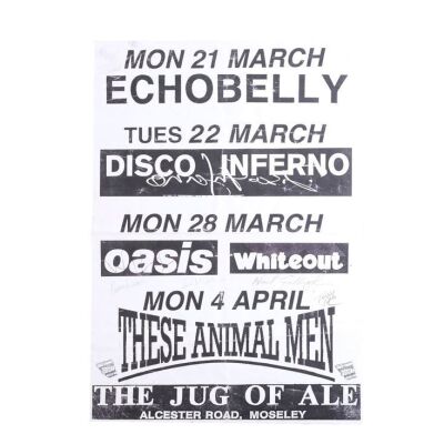 455. Noel Gallagher, Liam Gallagher, Bonehead, Paul "Guigsy" McGuigan and Tony McCarroll-Autographed 1994 Gig Poster ### OASIS