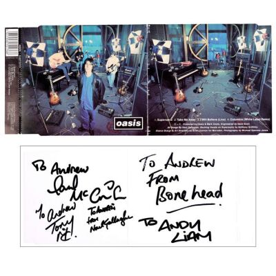 458. Liam Gallagher, Noel Gallagher, Bonehead, Paul "Guigsy" McGuigan and Tony McCarroll-Autographed "Supersonic" CD Insert ### OASIS