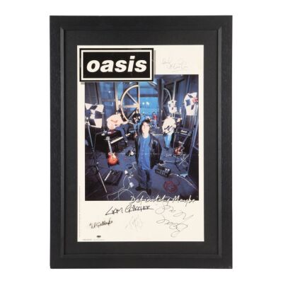 459. Liam Gallagher, Bonehead, Paul "Guigsy" McGuigan and Tony McCarroll-Autographed Original Definitely Maybe Poster With Frame Glass Autographed by Noel Gallagher ### OASIS
