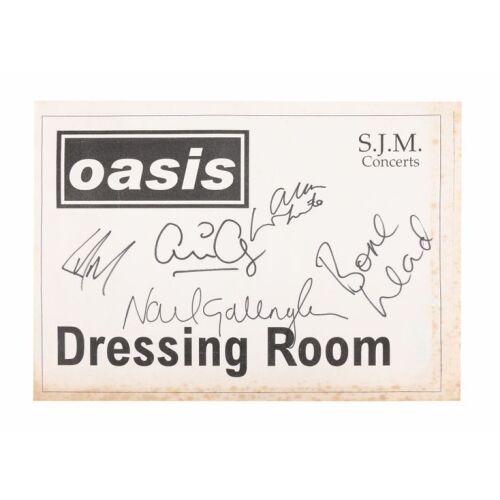 468. Noel Gallagher, Liam Gallagher, Bonehead, Paul "Guigsy" McGuigan and Alan White-Autographed 1995 Dressing Room Sign ### OASIS