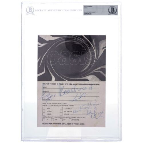 473. Noel Gallagher, Liam Gallagher, Paul "Bonehead" Arthurs, Paul "Guigsy" McGuigan and Tony McCarroll-Autographed Oasis Fan Questionnaire Mailer ### OASIS
